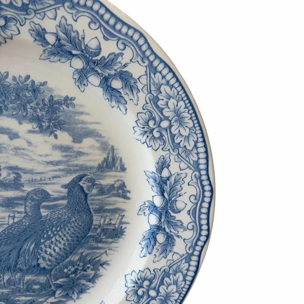 Royal Stafford Thanksgiving Pheasant Dinner Plates 11in Set of 4 Blue NEW